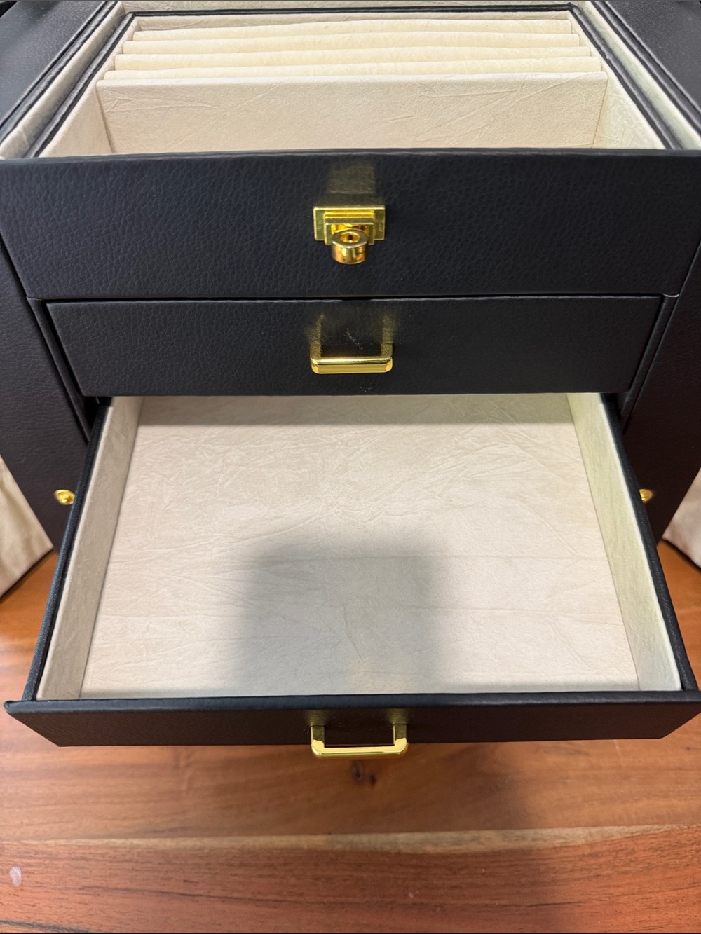 Black Jewelry Storage Chest with Gold Hardware Jewelry Box - Picture 9 of 16